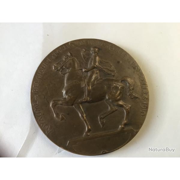 VENDU PAR LE-CUIRASSIER BELLE MDAILLE BRONZE ROYAUME BELGIQUE EXPOSITION UNIVERSELLE BRUXELLES 1910