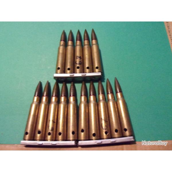 15 munitions 7,5x54 MAS/clip de 67, tui laiton, balle blinde tombac neutralise