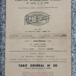 Tarif Général COMPTOIR INTERNATIONAL D'ARMES HUMBERT Collection document Armurier Armurerie Chasse