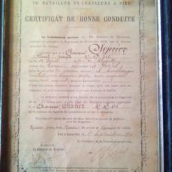 Certificat de bonne conduite régiment de chasseurs 1900