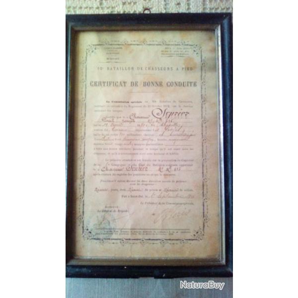 Certificat de bonne conduite rgiment de chasseurs 1900