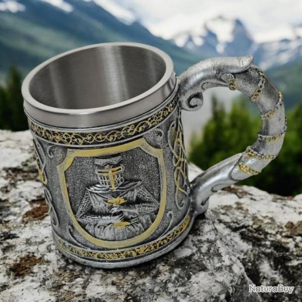 Tasse Mdivale de Chevalier Templar en Acier Inoxydable et Rsine CN211602