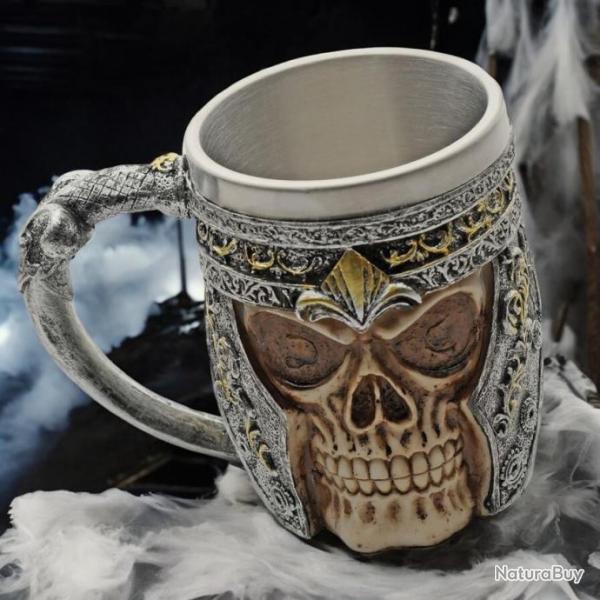 CN211603 Tasse Mdivale de Viking Skull Knight Acier Inoxydable et Rsine