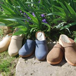 Sabots suédois femme en daim nubuck velours luxe TAUPE