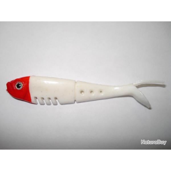 DELALANDE LOT DE 10 BABY BUSTER SHAD 7CM - BLANC A TETE ROUGE