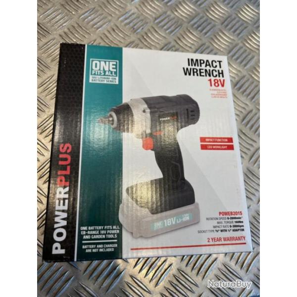 cle a choc boulonneuse power plus poweb2015 impact wrench batterie 18v li-ion non fourni avec