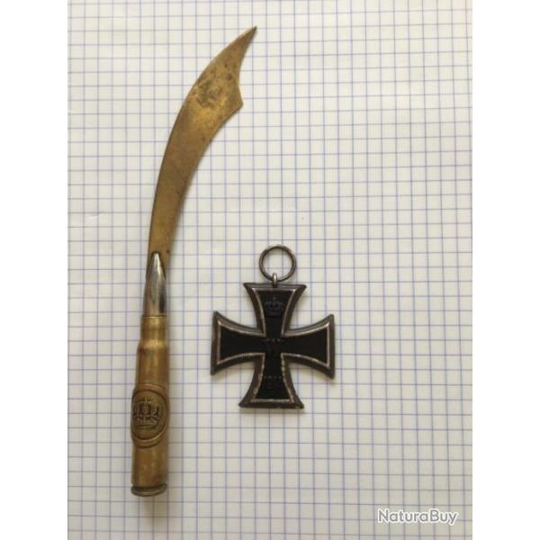 Militaria lot 1re Guerre WW1 croix de fer + coupe papier tranche