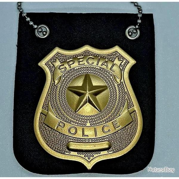 REDUCTION 2025 ! PLAQUE TOUR DE COU SPECIAL POLICE OR! AVEC CHAINE COULEUR GOLD NEUF.