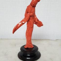 Chine -sculpture En Corail Rouge Sur Socle - XIX/xxème