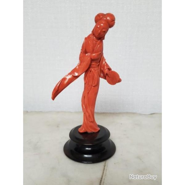 Chine -sculpture En Corail Rouge Sur Socle - XIX/xxme