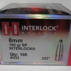 OGIVES HORNADY CAL. 8MM .323" 150gr SP INTERLOCK - 3232 - Boîte de 100