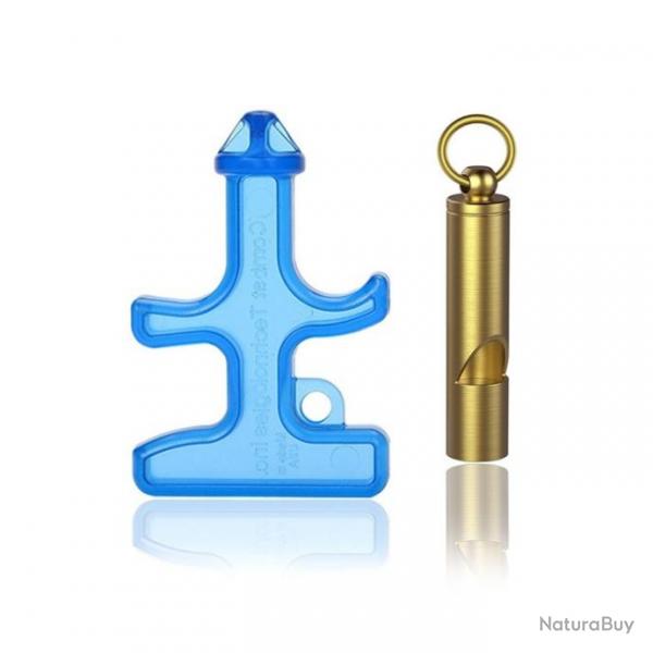 Porte clef de dfense type poing amricain avec sifflet d'urgence - Bleu