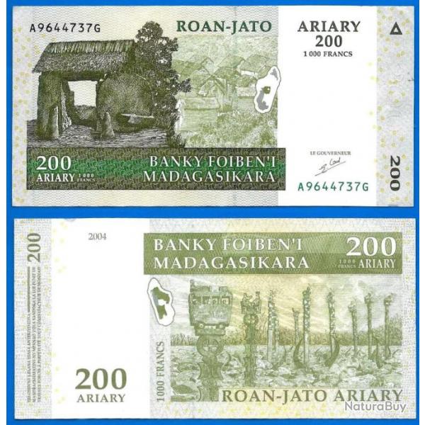 Madagascar 200 Ariary 2004 Neuf 1000 Francs Billet Animal Plante Afrique