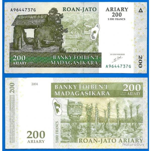 Madagascar 200 Ariary 2004 1000 Francs Billet Animal Plante Afrique