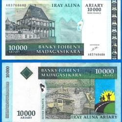 Madagascar 10000 Ariary 2003 50000 Francs Billet Construction Route Afrique