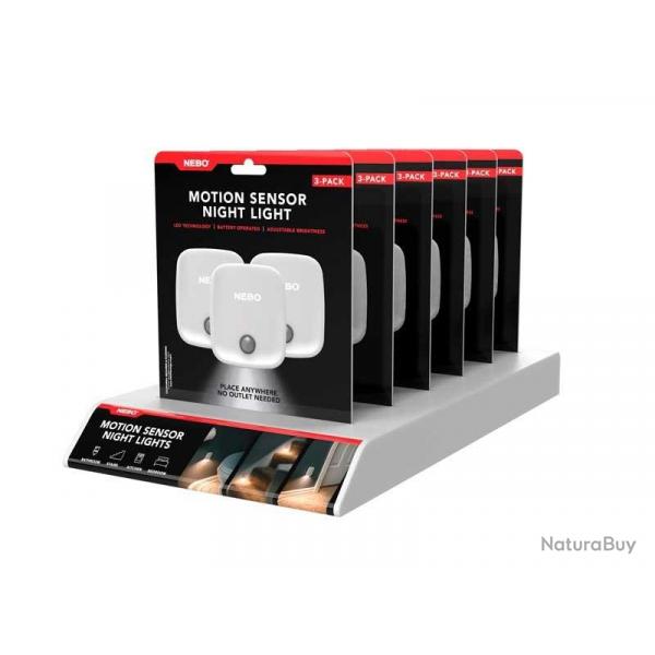 BEL1678 PRESENTOIR DE COMPTOIR NEBO VIDE POUR 6 PACK 3 VEILLEUSES "MOTION SENSOR NIGHT LIGHT" NEUF