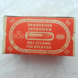 ancienne boîte de cartouches allemandes de collection cal.22LR Deutsche Waffen Munitions Fabrik 1920