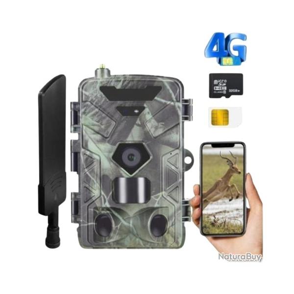 Camra de Chasse 4G 4K - Batterie Lithium - Etanche IP65 - Carte 30go Carte SIM & Carte SD