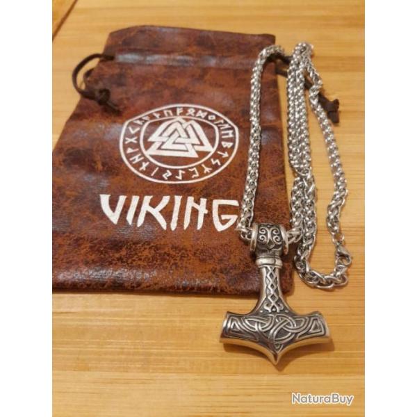 COLLIER PENDENTIF VIKING MJLLNIR. ACIER INOXYDABLE.