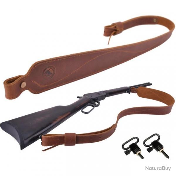 Sangle de fusil en cuir durable MARRON 2 ATTACHES