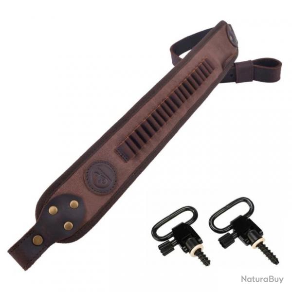 Sangle en cuir pour 20 pices 17HMR, .22LR, .22MAG  CAFE 2 ATTACHES - LIVRAISON GRATUITE !!