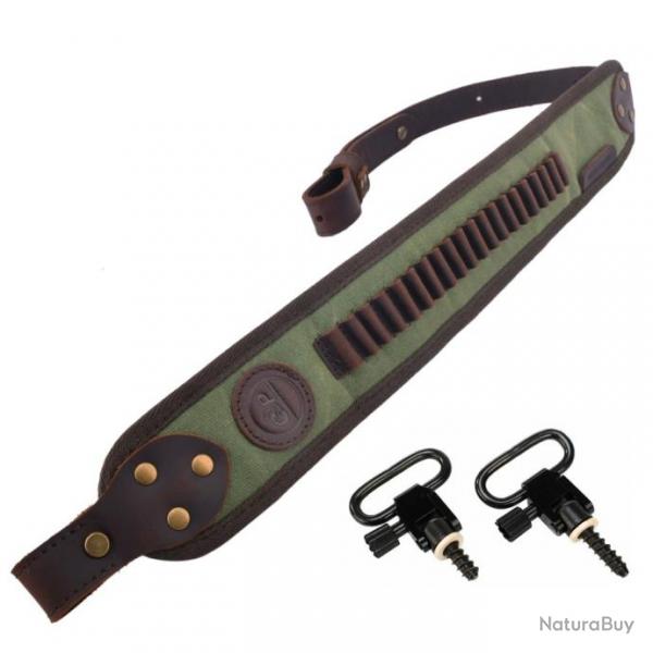 Sangle en cuir pour 20 pices 17HMR, .22LR, .22MAG  VERT 2 ATTACHES - LIVRAISON GRATUITE !!