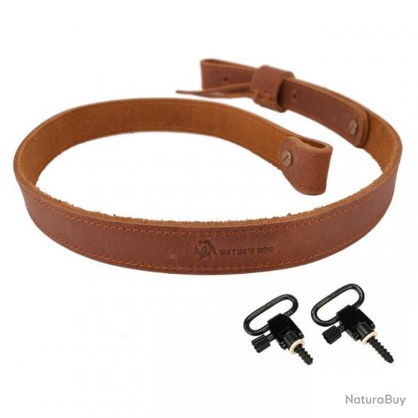 Sangle pour fusil en cuir de buffle avec 2 merillons Mil-Spec MARRON- LIVRAISON GRATUITE !!