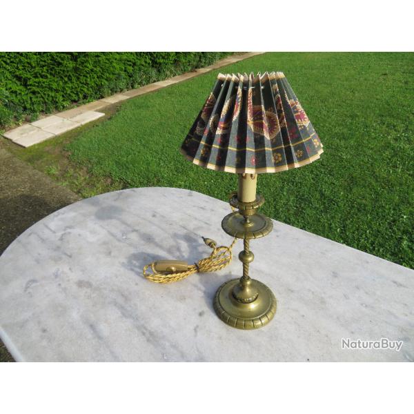 VINTAGE - Ancien pique cierge en laiton mont en lampe de Table/Chevet/Bureau - FRANCE (Vers 1950)