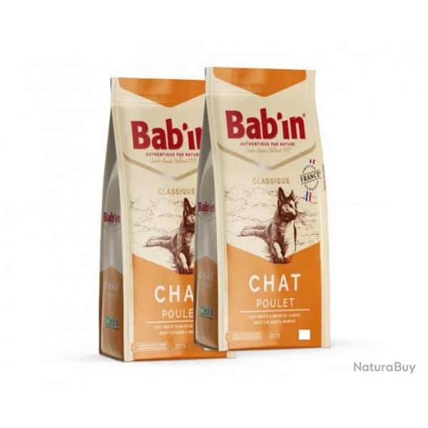 Lot de 2 paquets de 14 kg de croquettes pour chat adulte/ BAB'IN au poulet