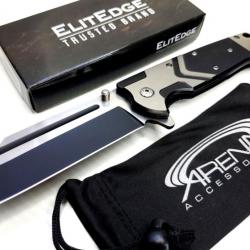 Couteau Elitedge Butcher A/O Lame Acier 420C Manche Acier/G10 Linerlock Clip EE10A19G10