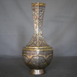 Vase en laiton damasquiné d'argent et cuivre - Egypte ou Syrie 19ème siècle