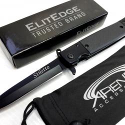 Couteau ElitEge Stiletto A/O Black Lame Acier 420C Manche Acier /G10 Linerlock Clip EE10A96BK