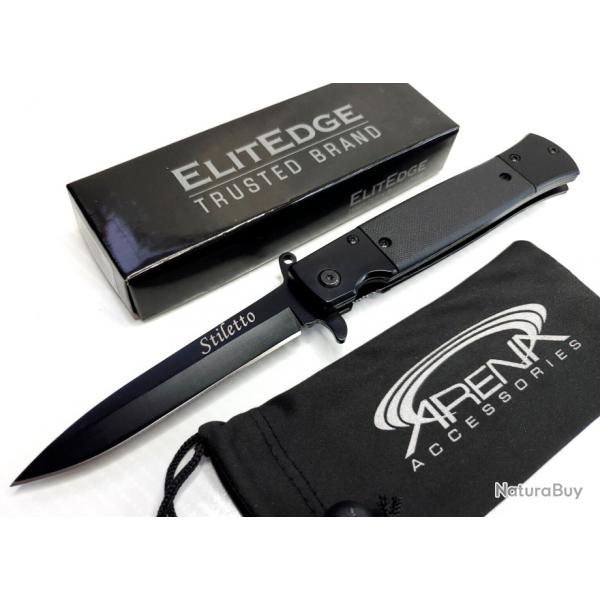 Couteau ElitEge Stiletto A/O Black Lame Acier 420C Manche Acier /G10 Linerlock Clip EE10A96BK