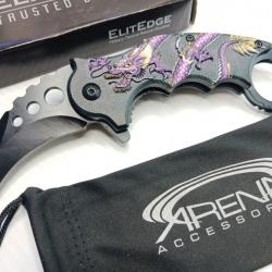 Couteau Elite Edge Dragon Purple Karambit Linerlock A/O Lame Acier Inox Manche Nylon EE10A52PE