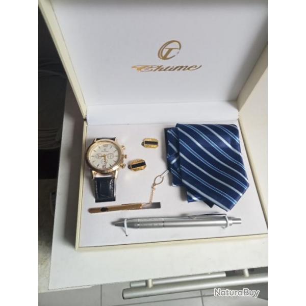 coffret montre cravate pince cravate stylo boutons de manchettes