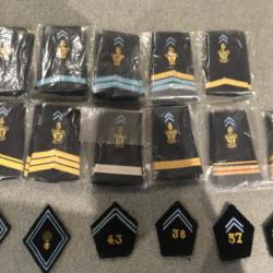 Lot de 17 pièces des TRANSMISSIONS / 11 Epaulettes / 5 écussons régimentaires / 1 écusson d'Arme