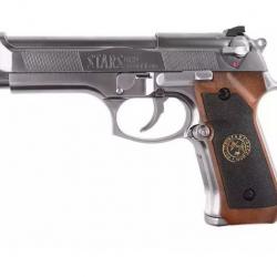 REPLIQUE PISTOLET BERETTA "STARS" RESIDENT EVIL VERSION CHROME GREEN GAS BLOWBACK FULL AUTO