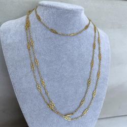 Très long sautoir or jaune 18 carats - maille Filigrane - 144 cm - collier