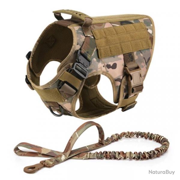 Harnais tactique camouflage pour chien + Laisse - LIVRAISON GRATUITE