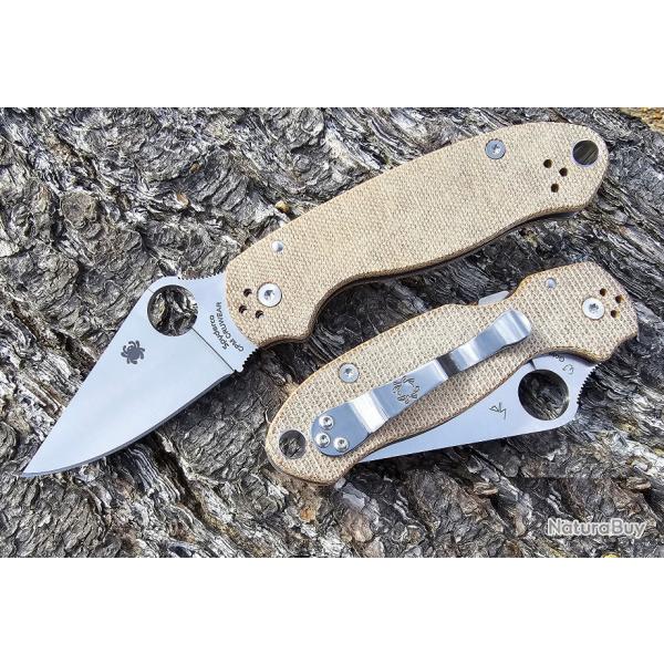 Couteau Spyderco Para 3 Brown Micarta Lame Acier CPM Cru-Wear Clip Compression Lock USA SC223MPCW -