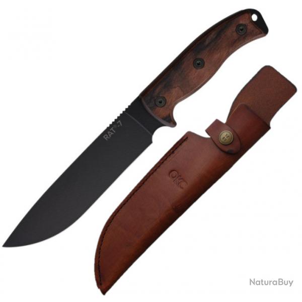 Couteau Ontario RAT-7 Adventurer Lame Acier Carbon Manche Wood Etui Cuir Made USA ON8651