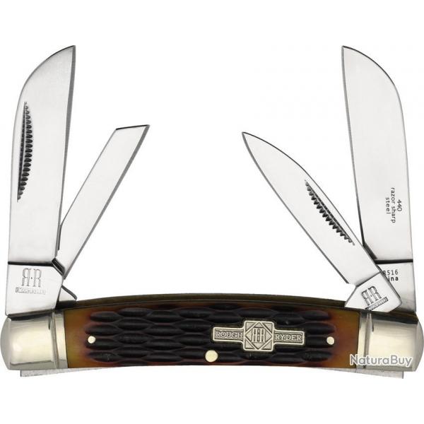 Couteau de Poche Rough Ryder Congress RR516 - Lame en Acier Inoxydable, Manche en Os Marron