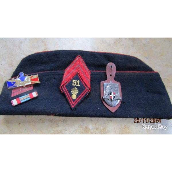 calot bonnet de police 51RI  AFN reg Infanterie caporal Algrie barrette mdaille commmo Drago Par