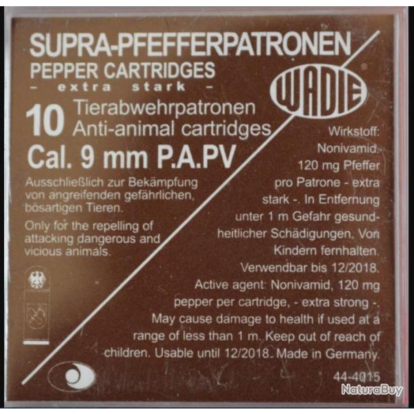 CARTOUCHES 9MM PA PV - SUPRA PEPPER A GAZ - X10