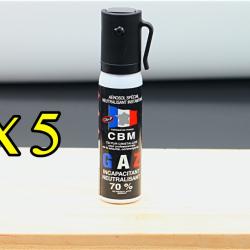 PROMO - Pack X5 - Bombe lacrymogène, spray de défense GAZ CS 25ML - Clip ceinture, poche, sac