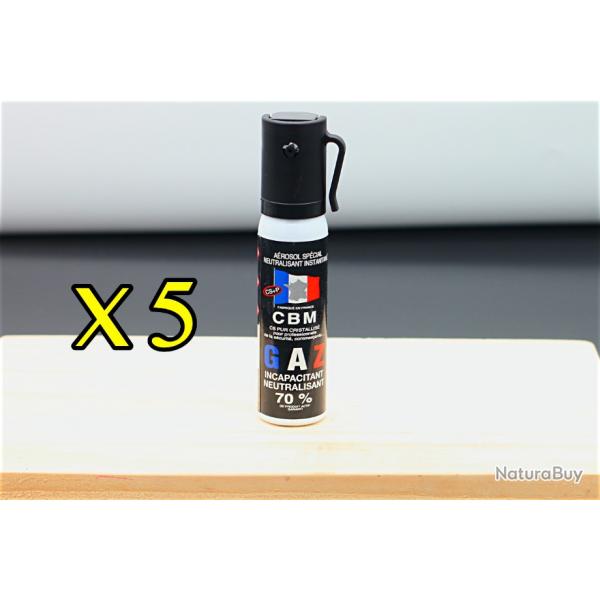 PROMO - Pack X5 - Bombe lacrymogne, spray de dfense GAZ CS 25ML - Clip ceinture, poche, sac