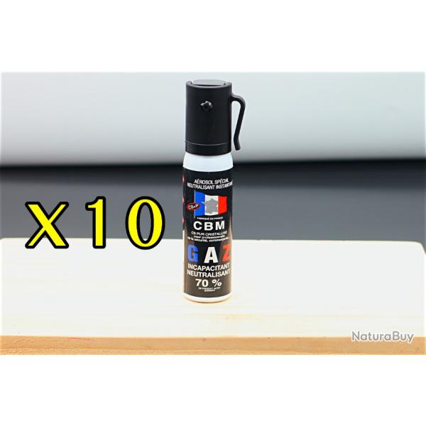 PROMO - Pack X10 - Bombe lacrymogne, spray de dfense GAZ CS 25ML - Clip ceinture, poche, sac