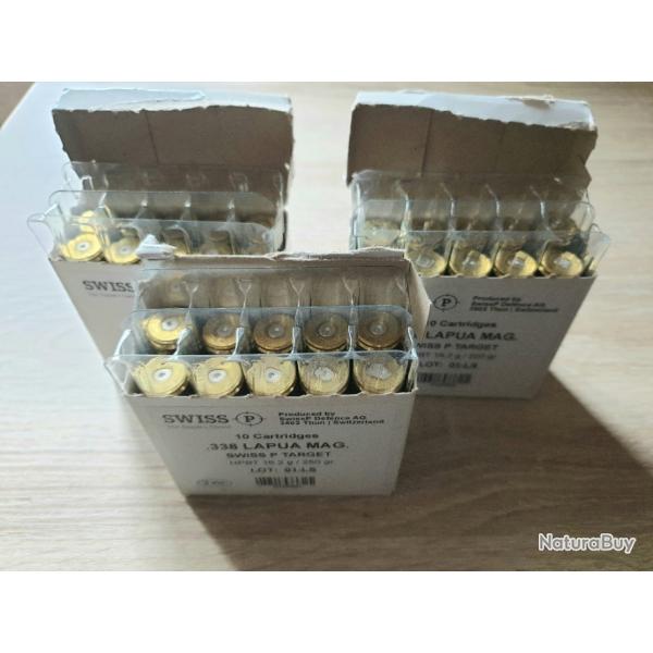 Douilles .338 lapua magnum marque SwissP - 30 pcs une fois tire