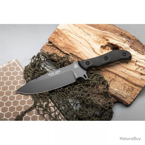 TPHERO04 Tops Silent Hero 4 Couteau de Survie en Acier Carbone 1095 tui Cuir Manche Micarta USA