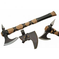 Hache Viking Beard Axe Pickaxe Lame Acier Carbone Manche Bois Etui Cuir PA882464